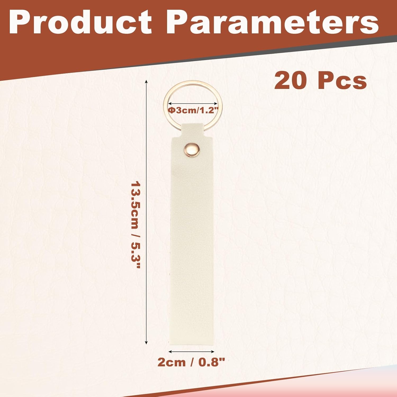 MECCANIXITY 20 Pcs PU Leather Keychain Blanks Bulk Laser Engraving Keychain Leather Key Fob Kit with Key Rings for DIY Supplies Gifts (Light White, 5.3" x 0.8") - Image 2