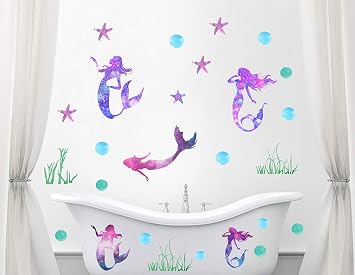 Mermaid Wall Decals Girls Nursery Bedroom Wall Sticker Girls Wall Decals Mermaids Decorative Peel & Stick Wall Decals