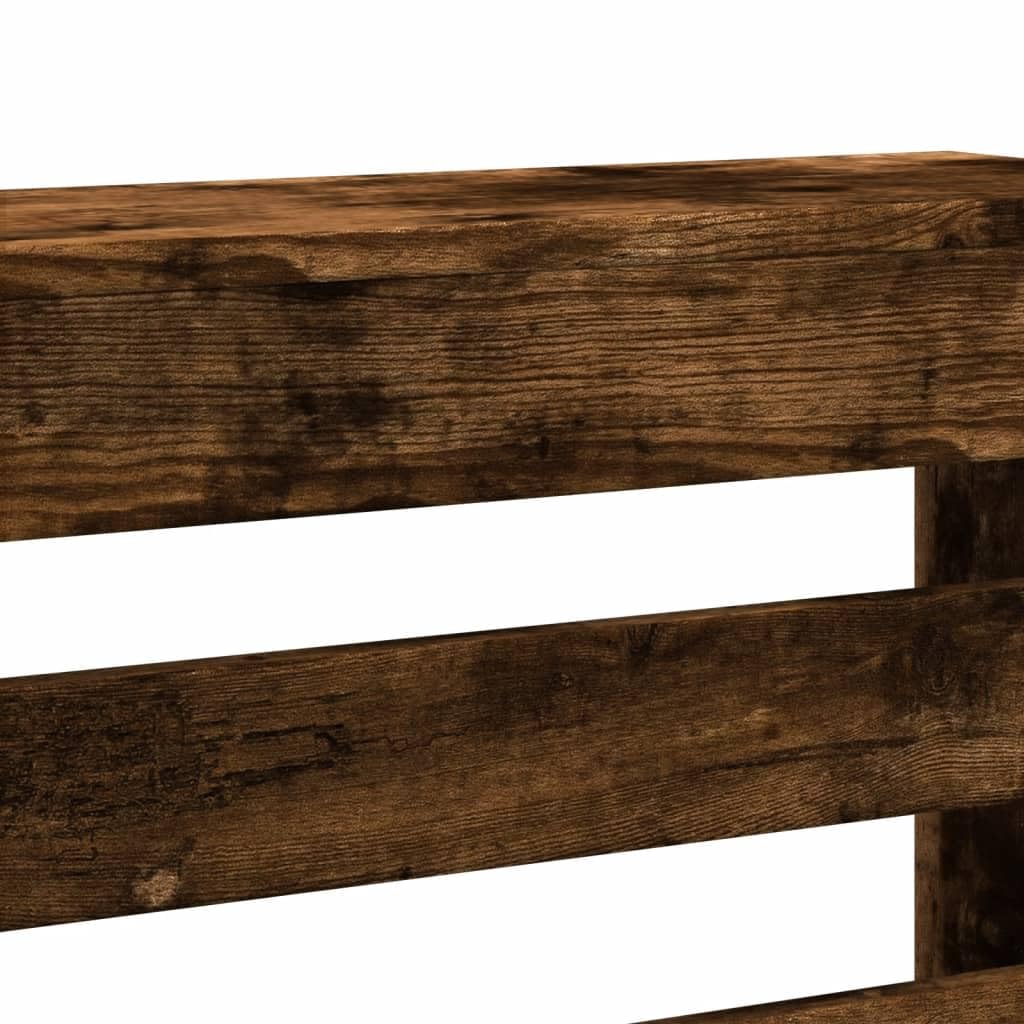 Mangloder Heizkörperverkleidung Räuchereiche aus Holzwerkstoff 205 x 21,5 x 83,5 cm mit horizontalen Latten, Wandhalterung, moderne Heizkörper Abdeckung für Wohnzimmer, Ablage und Dekoration