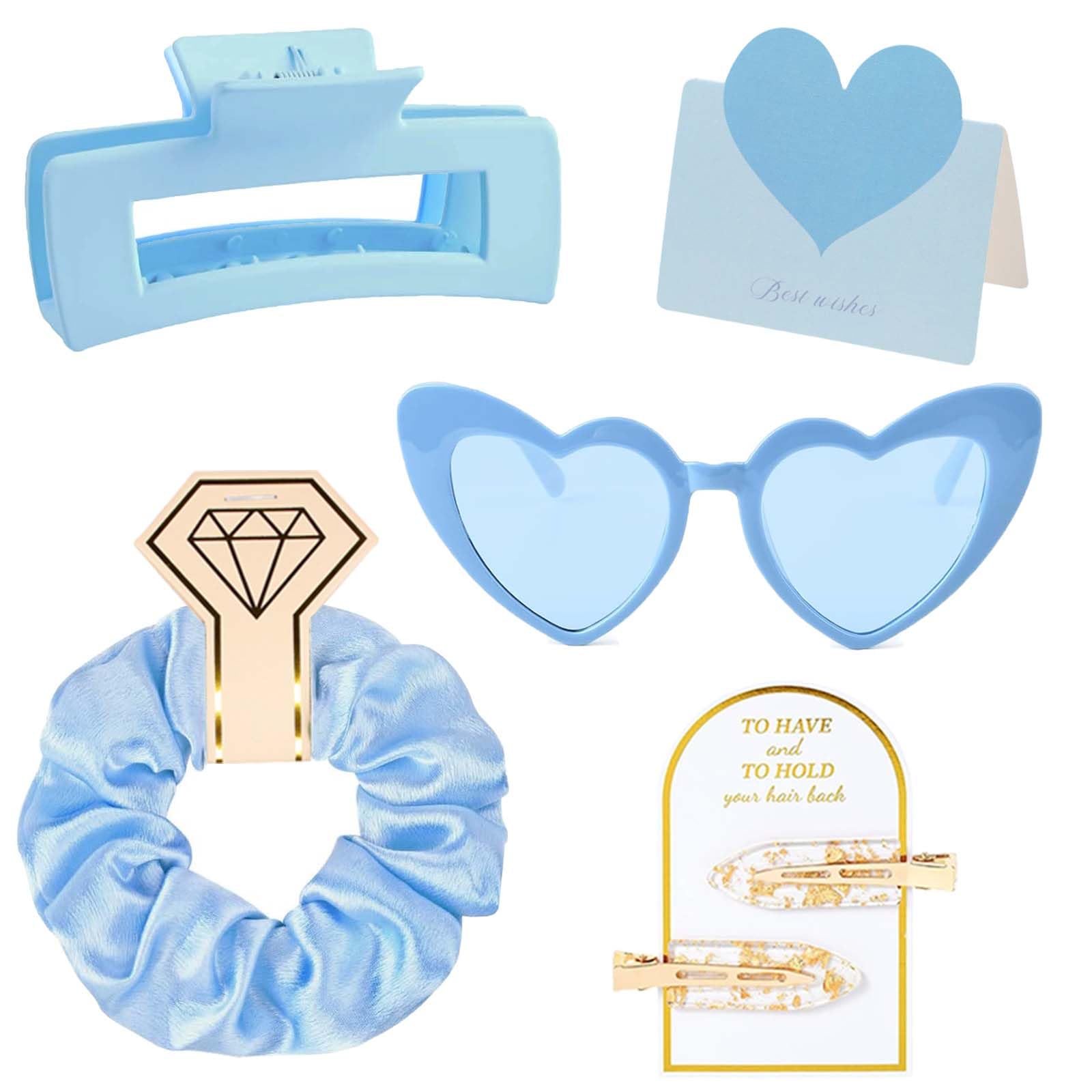 5pcs Bridesmaid Proposal Gifts Bridesmaid Hair Clips Bridesmaid Proposal Card Girls Heart Sunglasses Silk Satin Soft Hair Accessories Gifts for
