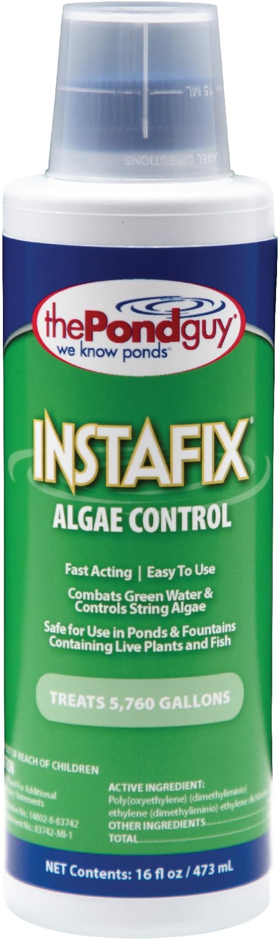 The Pond Guy InstaFix Algae Control, Outdoor Water Garden, Fountain & Birdbath Algae Solution, EPA Registered Liquid Algaecide, Control Green Water & String Algae, Bird, Fish & Pet Safe, 16 Ounce