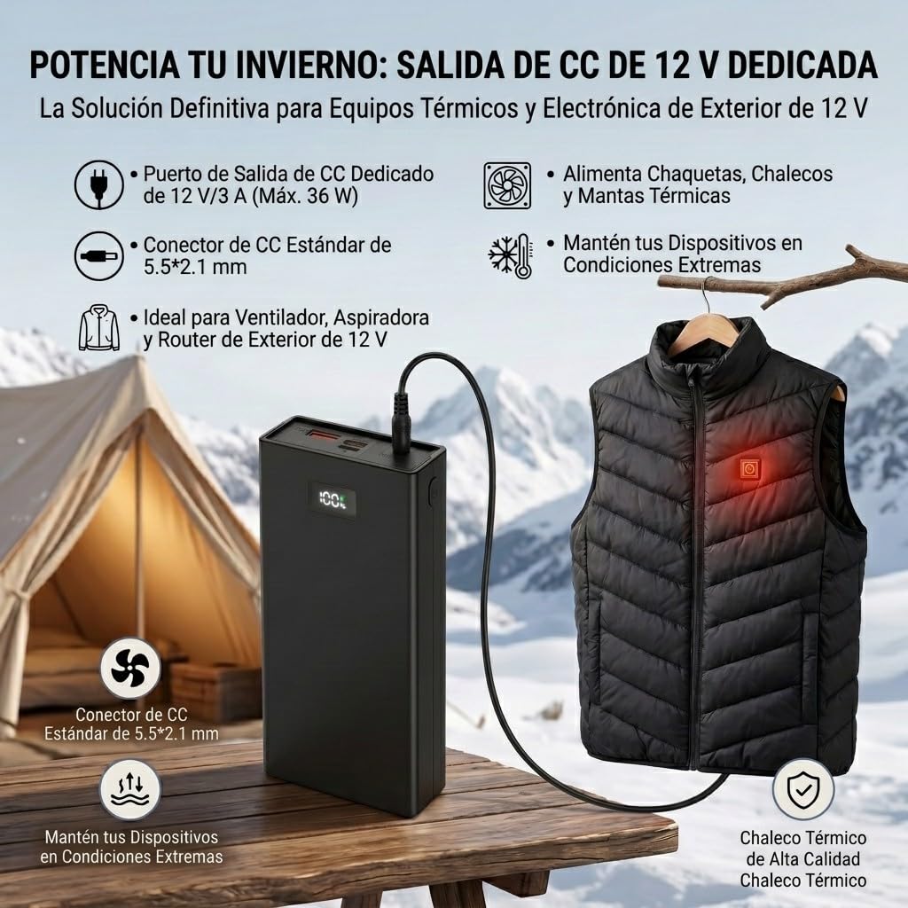 Power Bank 20000mAh con Salida DC 12V 3A, Batería Externa USB C PD QC 74W, Cargador Portátil para Portátil, Tablet y Móvi, Carga y Descarga Simultánea, for Laptop, iPhone, Samsung, iPad, xiaomi