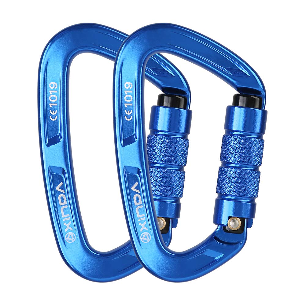 XINDA 25KN Auto Locking Climbing Carabiner - D Shaped Twist Lock Carabiner CE UIAA Certified, Heavy Duty Carabiners Clip for Rock Climbing,Rappelling,Camping,Hiking,Hammocks,Swings…
