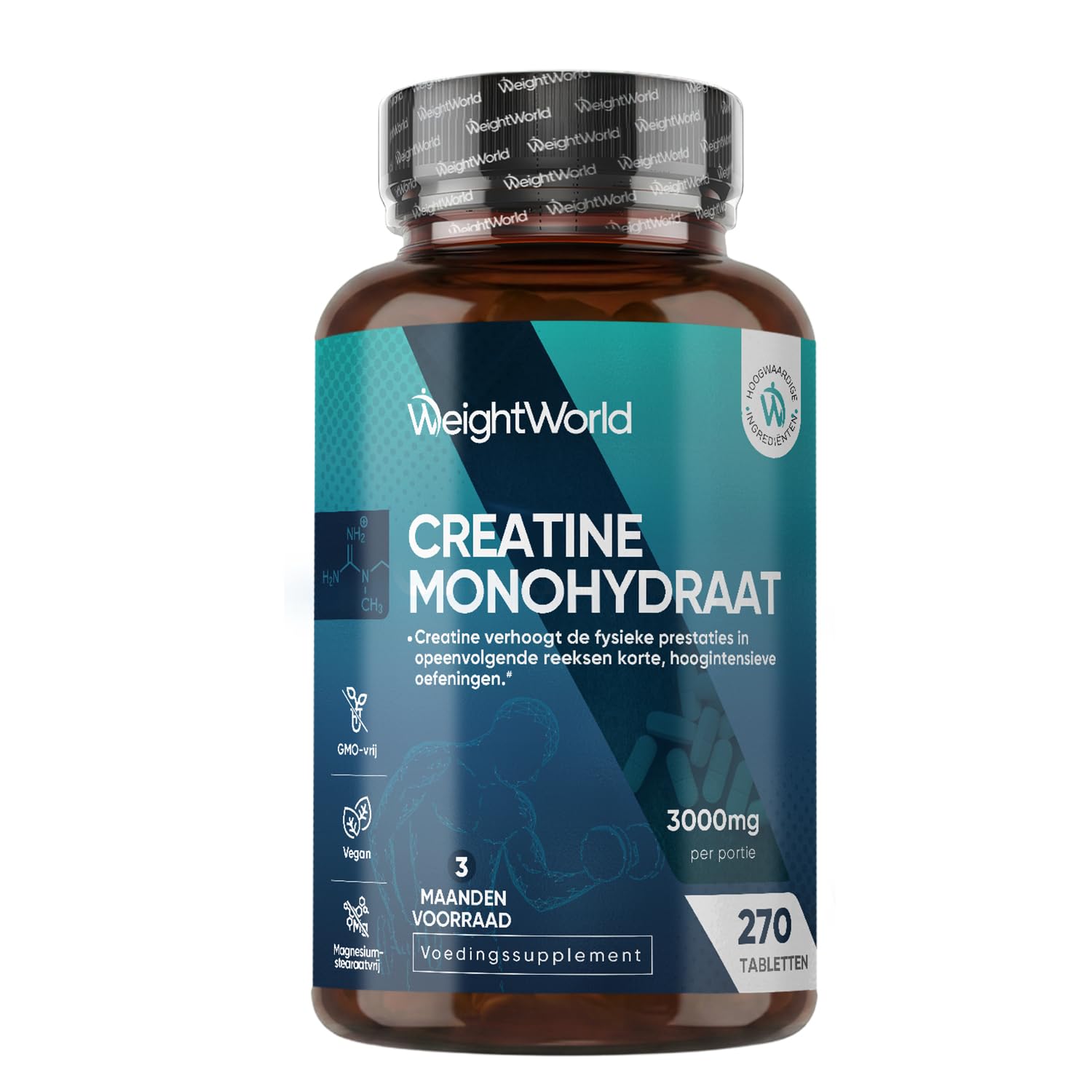Creatine Monohydrate tablets - 3000 mg (3g) per serving - 270 tablets for 3 months supply - Alternative to creatine monohydrate powder - Vegan supplement - From WeightWorld | 270 creatine vegan tablets, laboratory tested, 3 creatine monohydrate tablets per day, gluten free