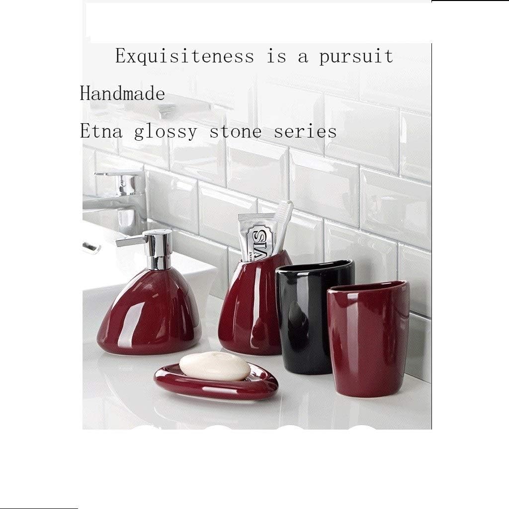 Soap & Lotion Dispensers Fashion Glossy Ceramic Soap Dispenser Bathroom Shower Lotion Lotion Bottle Dispenser Liquid Dispenser Soap Bott (Color : Wine red)