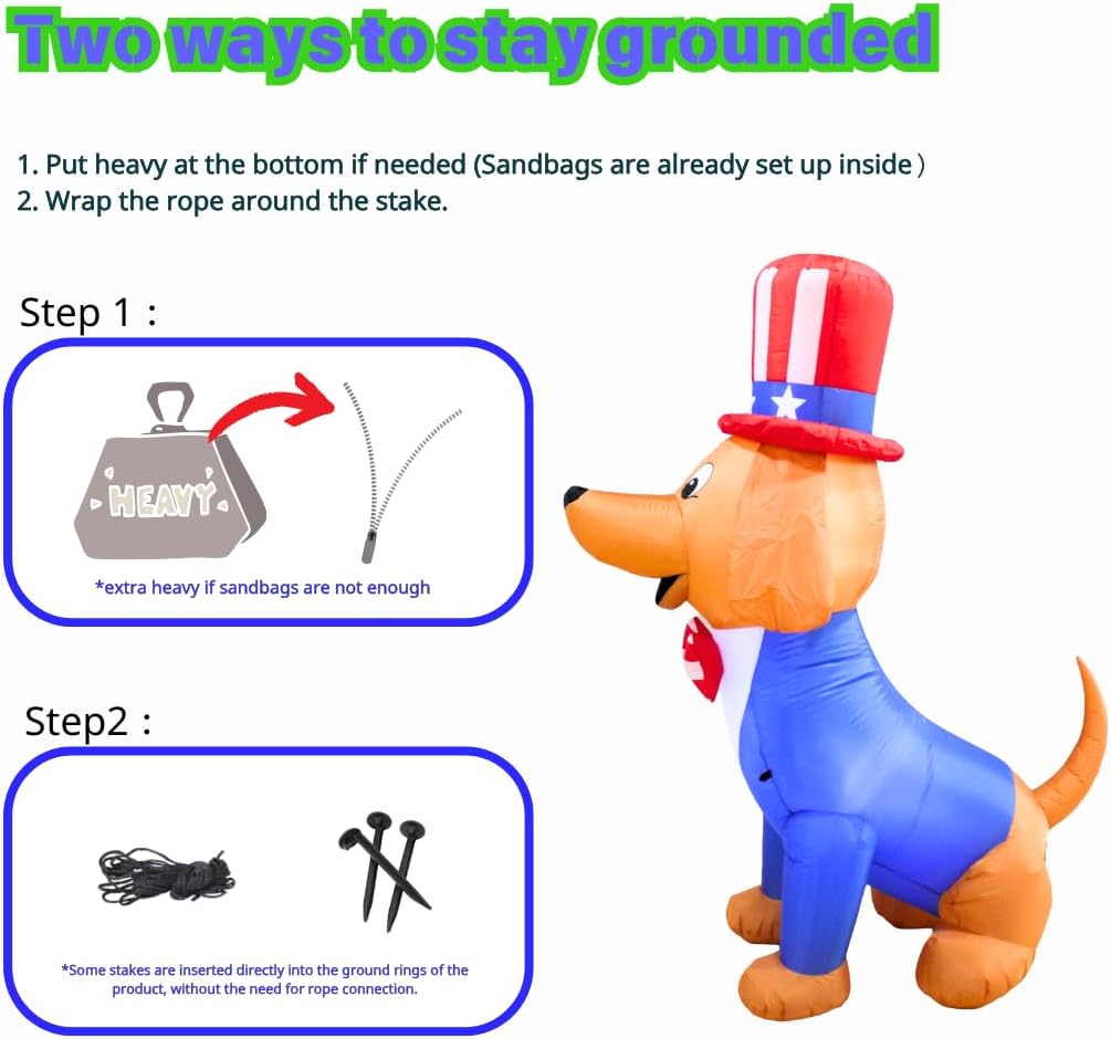 PTS 6FT Inflatable Patriotic Dog Independence Day Outdoor Decoration, Easter Blow Up Yard Decorations, Built-in LED Lights Inflatables Holiday Funny Decor for Indoor Lawn Garden