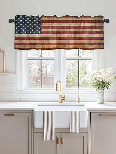 Miniatura 4 de DecorLovee Cenefas de cortina para ventanas de sala de estar, cortinas de bandera estadounidense retro y cenefas para dormitorio, cortinas con