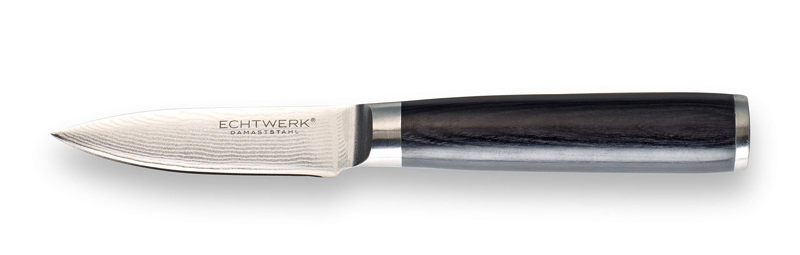 ECHTWERK Set de 2 couteaux damassés, couteau Santoku env. 13cm/éplucheur env. 8cm, couteau de cuisine, couteau japonais, couteau à légumes, acier damassé, manches en bois Pakka