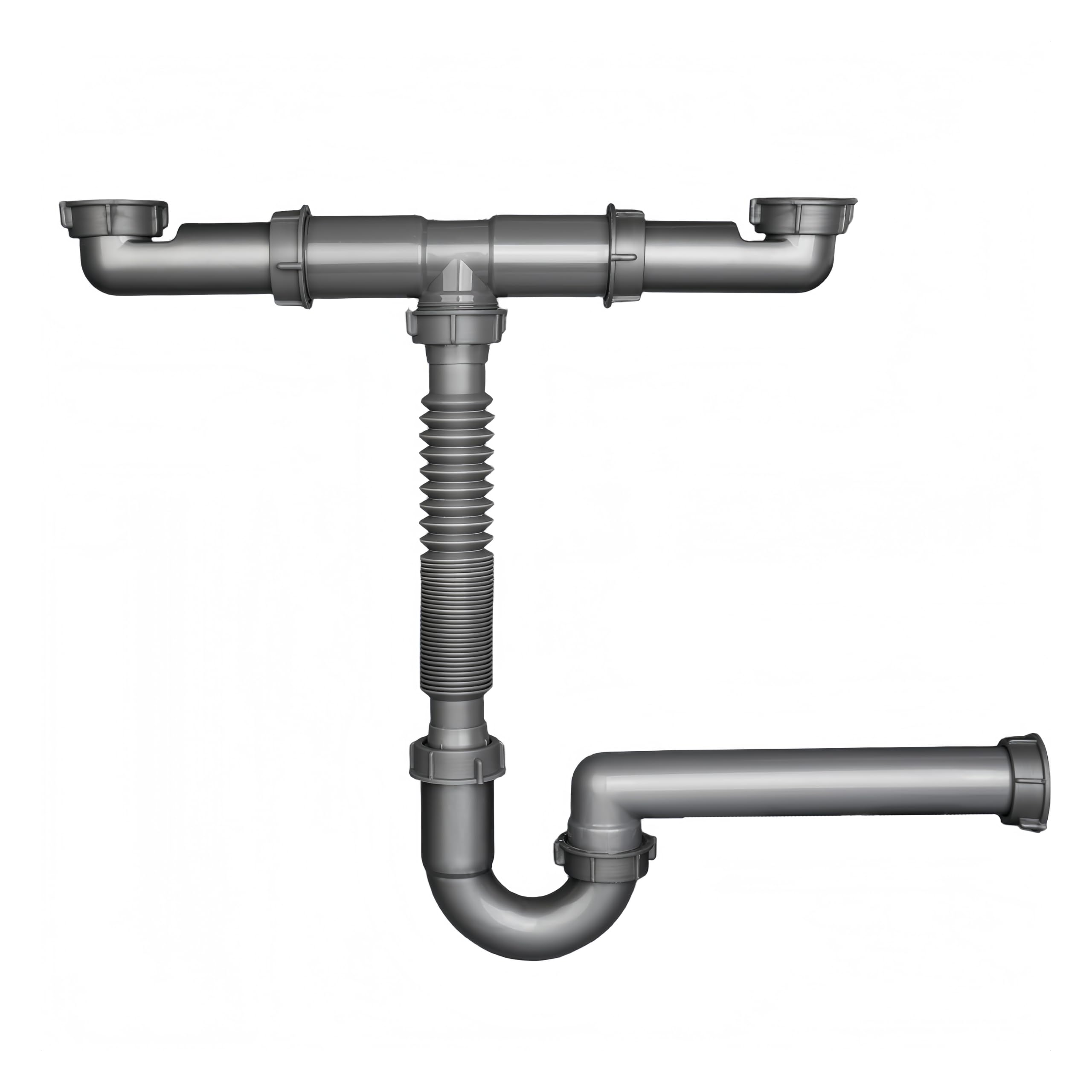 Kit de tubo de drenaje doble para fregadero de cocina de 1-1/2 pulgadas, trampa P expandible y flexible, toma de pared, kit de repuesto completo de tubería de fregadero