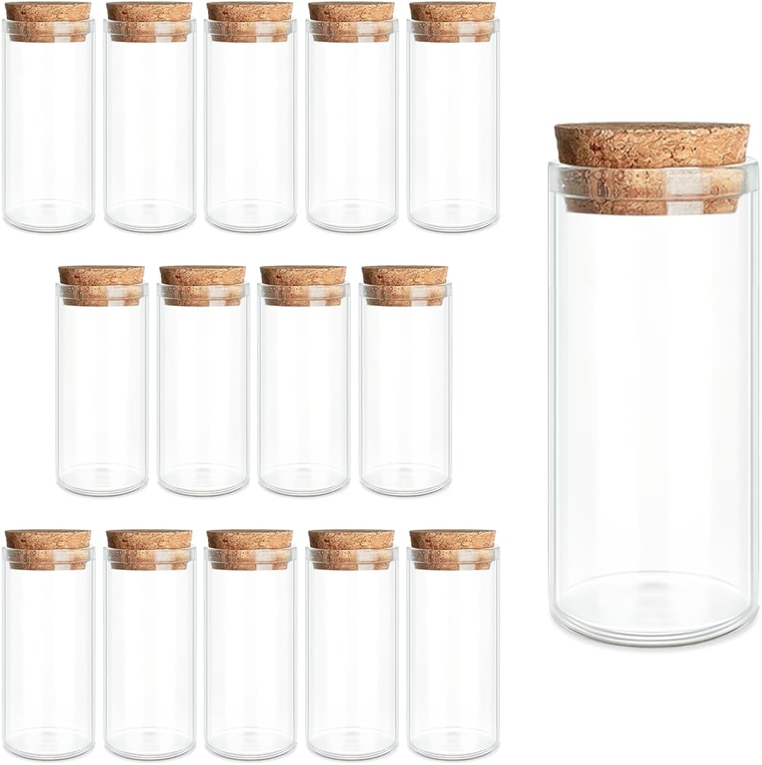 JIUYUE 15-Pack 1.01 oz (30ml) Glass Bottles & Test Tubes with Cork Stoppers