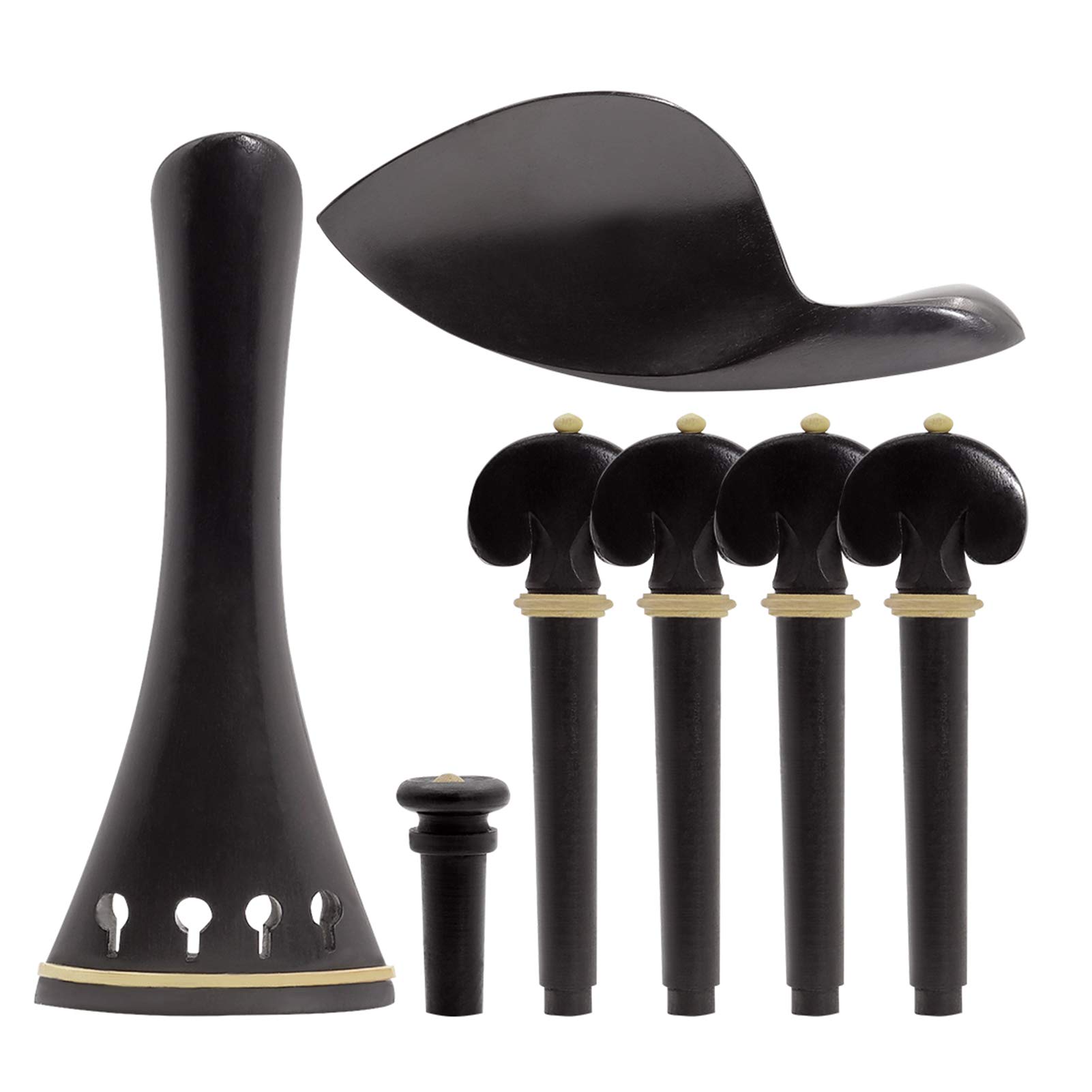 OUNA Violin Parts, 4/4 Violin Accessory Parts Set Ebony with Tailpiece Chin Rest End Pin Tuning Pegs