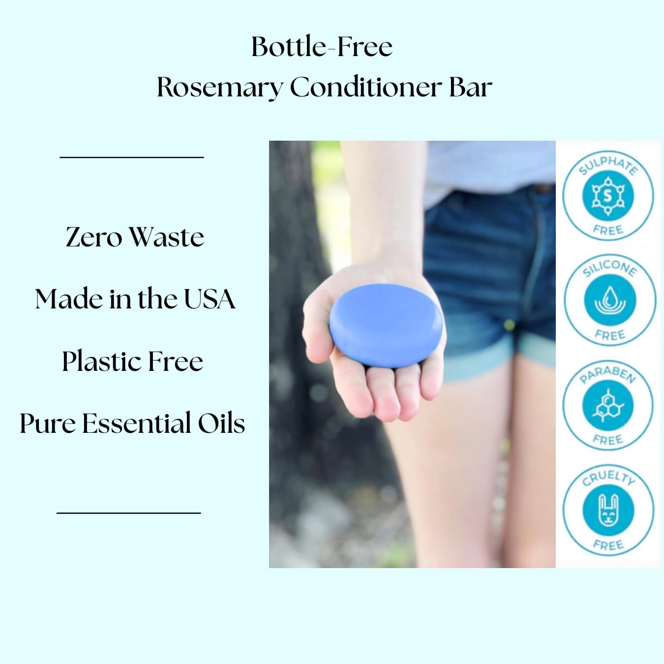 Peppermint & Rosemary Natural Hair Conditioner Bar, Organic, Vegan, Volumizing, Hydrating Argan Oil Conditioner for Curly or Straight Hair, Paraben & Sulfate Free, Made in USA - 2.3 oz. - Image 4