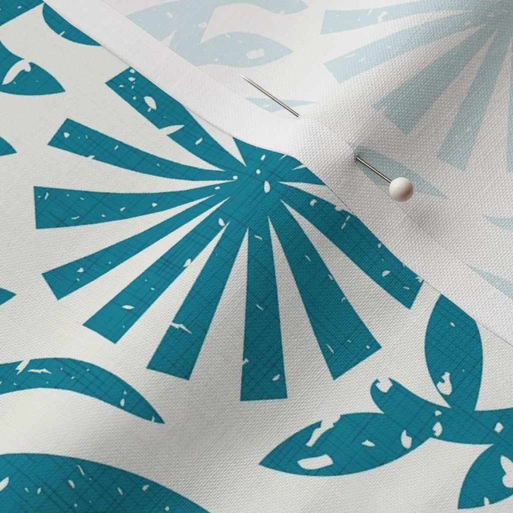 Spoonflower Fabric - Teal Floral Blue Country Flowers Botanical Block Print Cottagecore Printed on Petal Cotton Fabric Fat Quarter - Sewing Quilting Apparel Crafts Decor
