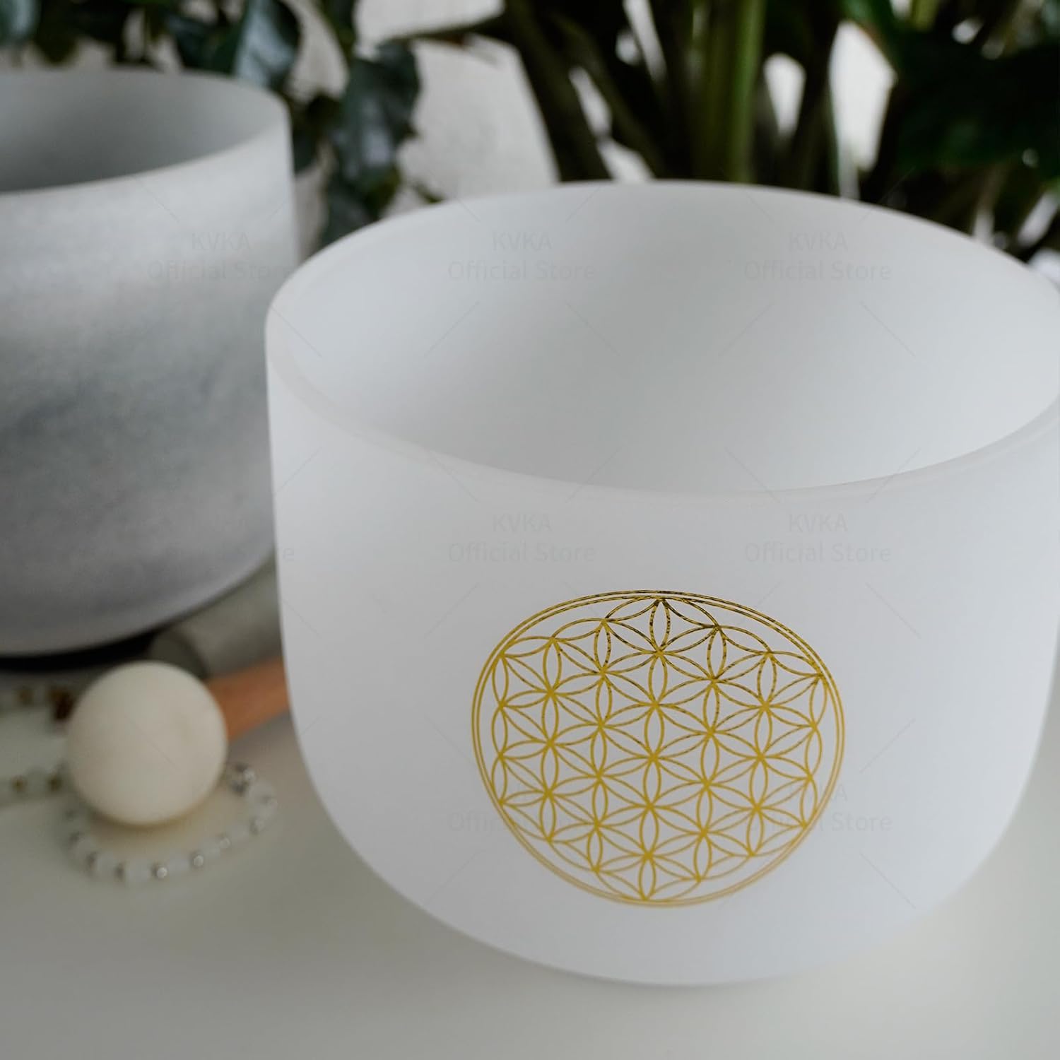 KVKA 528hz Golden Color Life of Flower Design Crystal Singing Bowl 8 Inch C Note Root Chakra Sound Bowl for Yoga Sound Healing Bath With Carrying Case