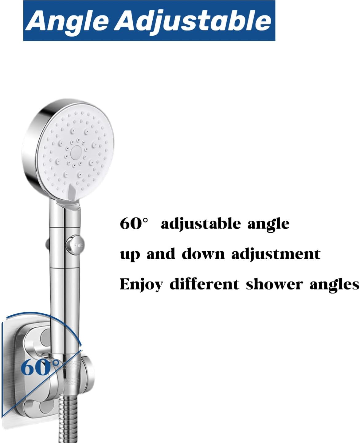 Adhesive Shower Head Holder for Adults/Children/Pets, No Drill Shower Head Holder, Wall Mounted Shower Bracket in Bath Outdoor, Height Adjustable Shower Holder for Bathroom(2 Pack, Silver) image 3
