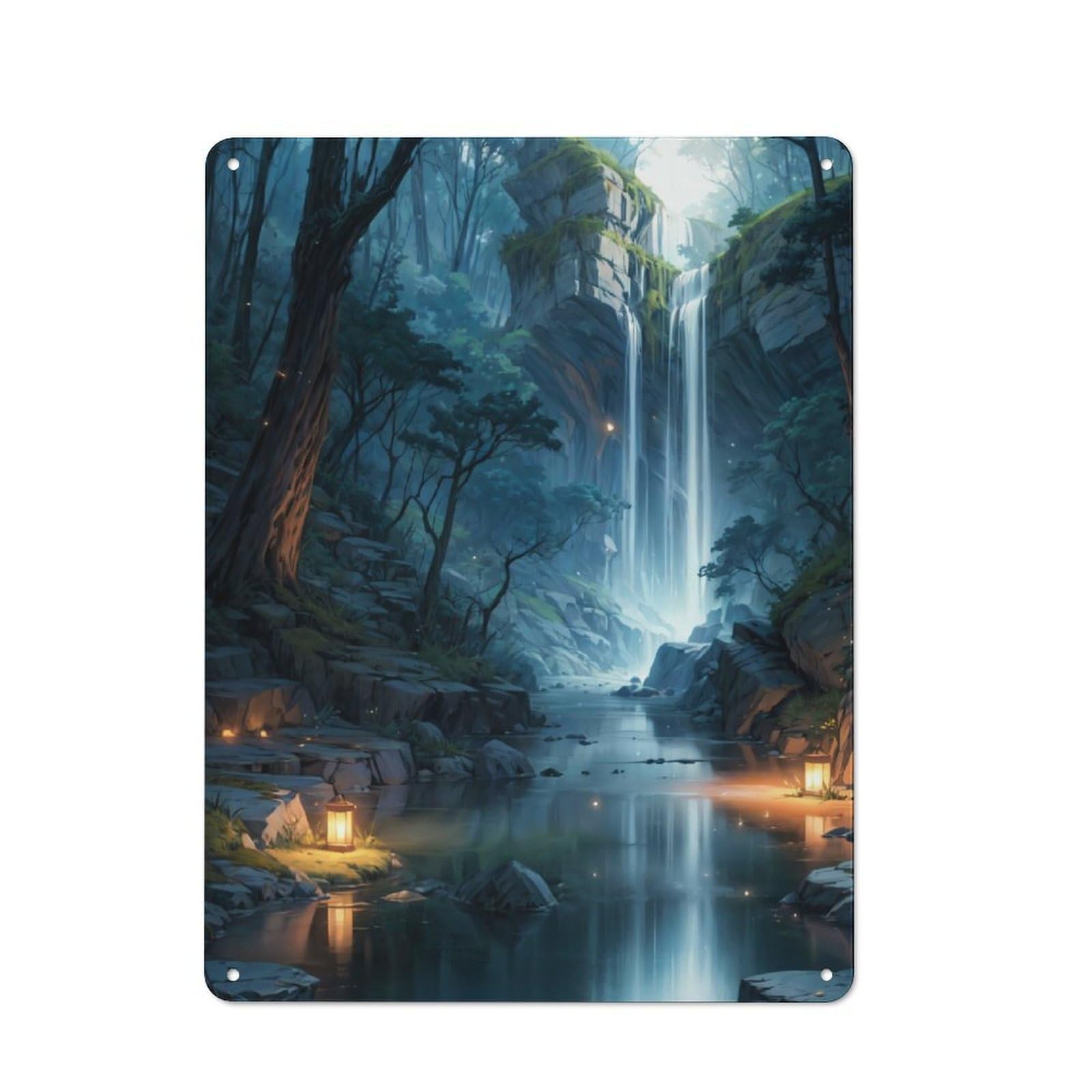 Junmoney Waterfall In Forest Nature Retro Tin Wall Plaque 40X30cm For Home Office Or Studio, Wall Decoration For Home Offices And Studios