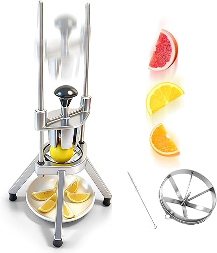 Miniatura 7 de Cortador de limón comercial, cortador de frutas de acero inoxidable y cortador de limón para bar y restaurante, asas antideslizantes, 8 secciones,