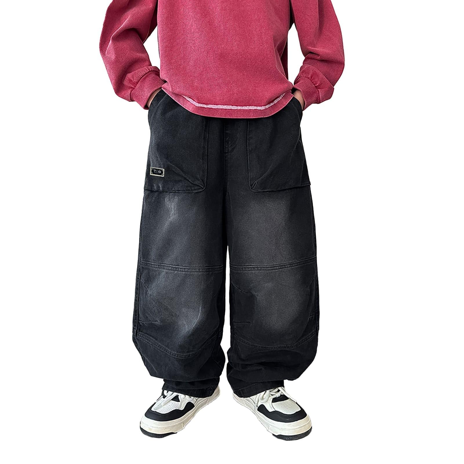 Vaqueros Niño 4-14 Años Anchos Pantalón Vaquero Adolescentes Chico Elasticos Rectos Vintage Y2K Streetwear Jeans Pantalones Vaqueros de Trabajo Denim Holgados Invierno 2026