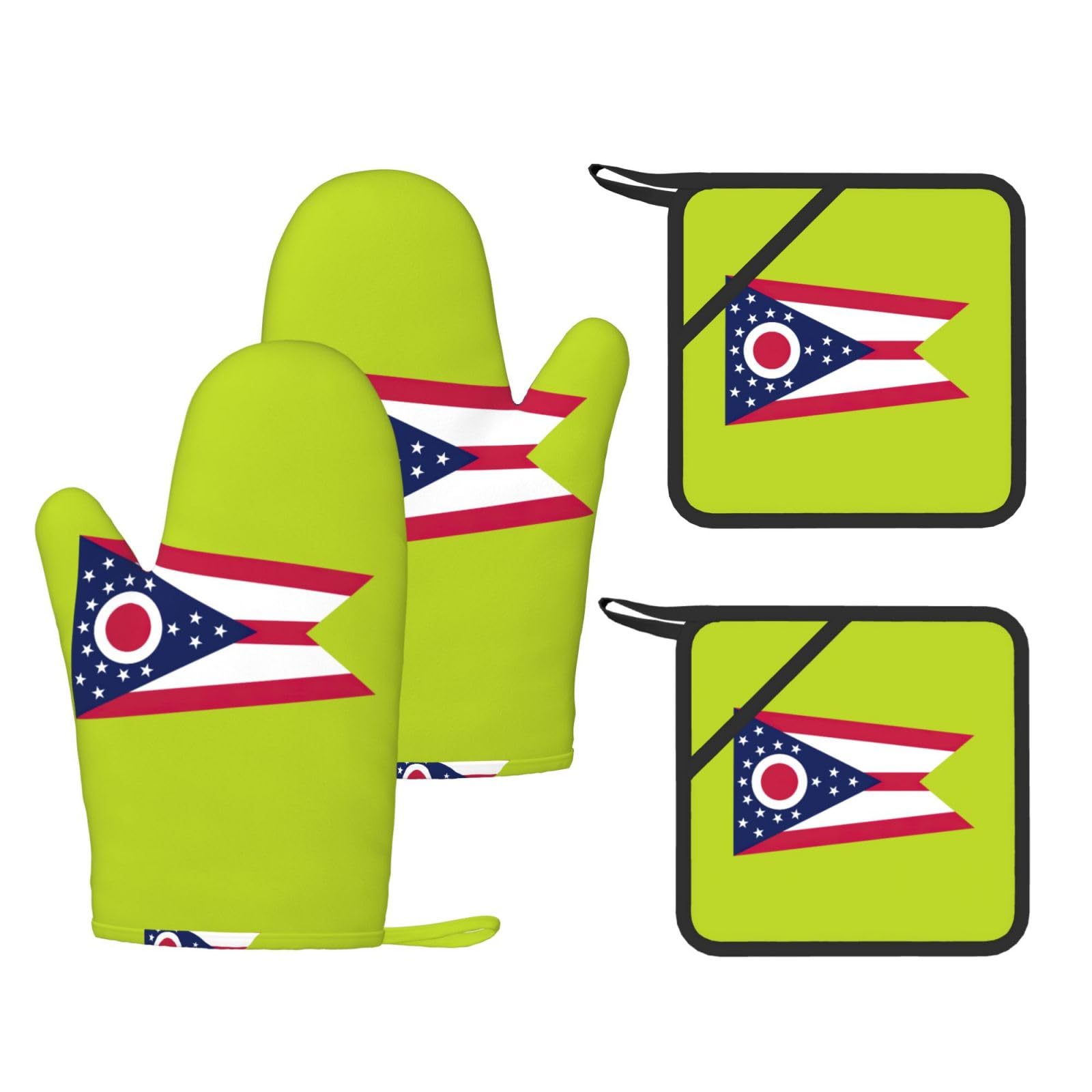 Nimongt Black Ohio State Flag Print Heat Resistant Gloves Pads Reusable Kitchen Set Oven Baking Grilling Cooking