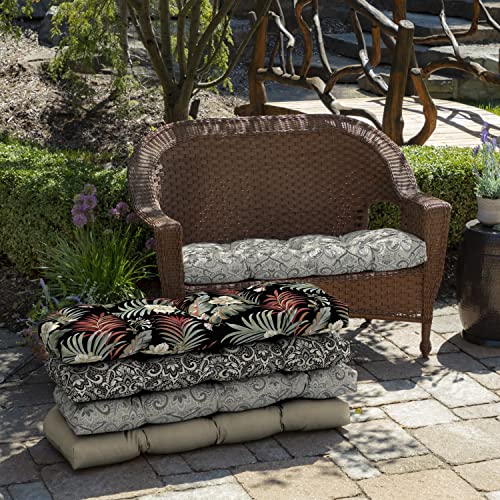 Image of Arden Outdoor Wicker Settee Cushion, 41.5 x 18, Rain-Proof, Fade Resistant Neutral Aurora Damask