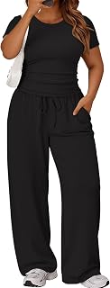 Chulianyouhuo Plus Size 2-Piece Rayon Set: Comfortable T-Shirt and Wide-Leg Pants