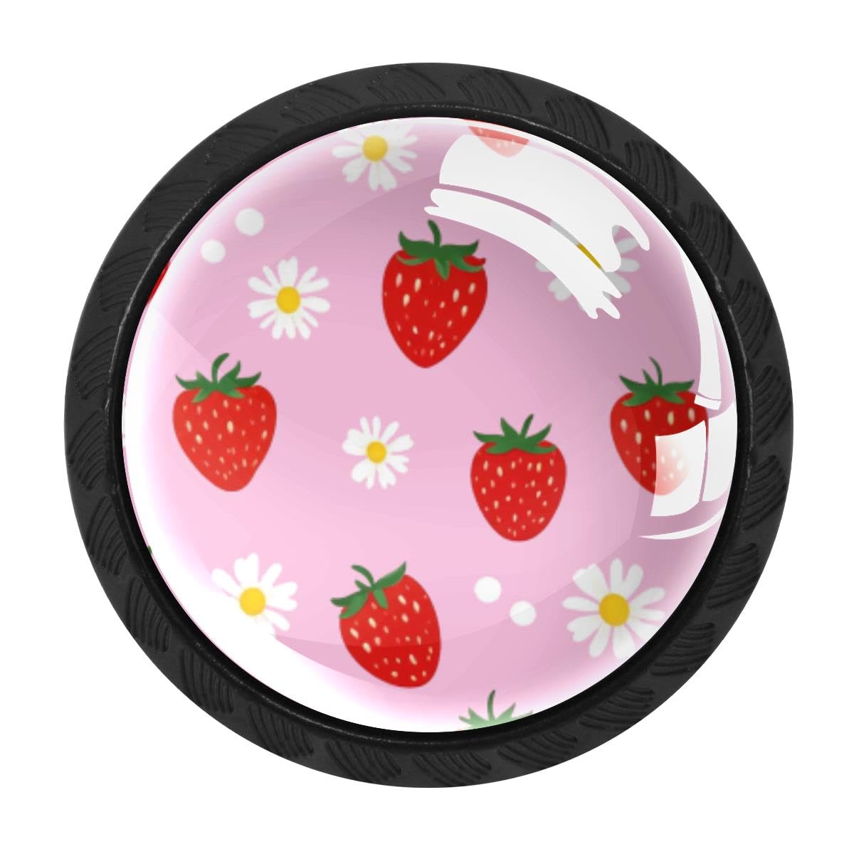 HEOEH 4 PCS Cabinet Knobs, Strawberry Daisies Drawer Knobs Dresser Handles