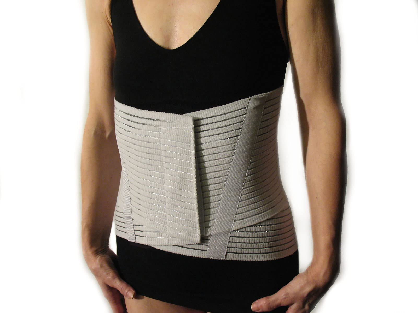 CORSETTO LOMBARE CON INCROCIO -Grigio, L (87-97 cm.)- Supporto Ortopedico Steccato, Fascia Cintura Addominale con 6 Stecche, Tutore per Schiena, Busto Renale Correttore Posturale - UNISEX Uomo Donna