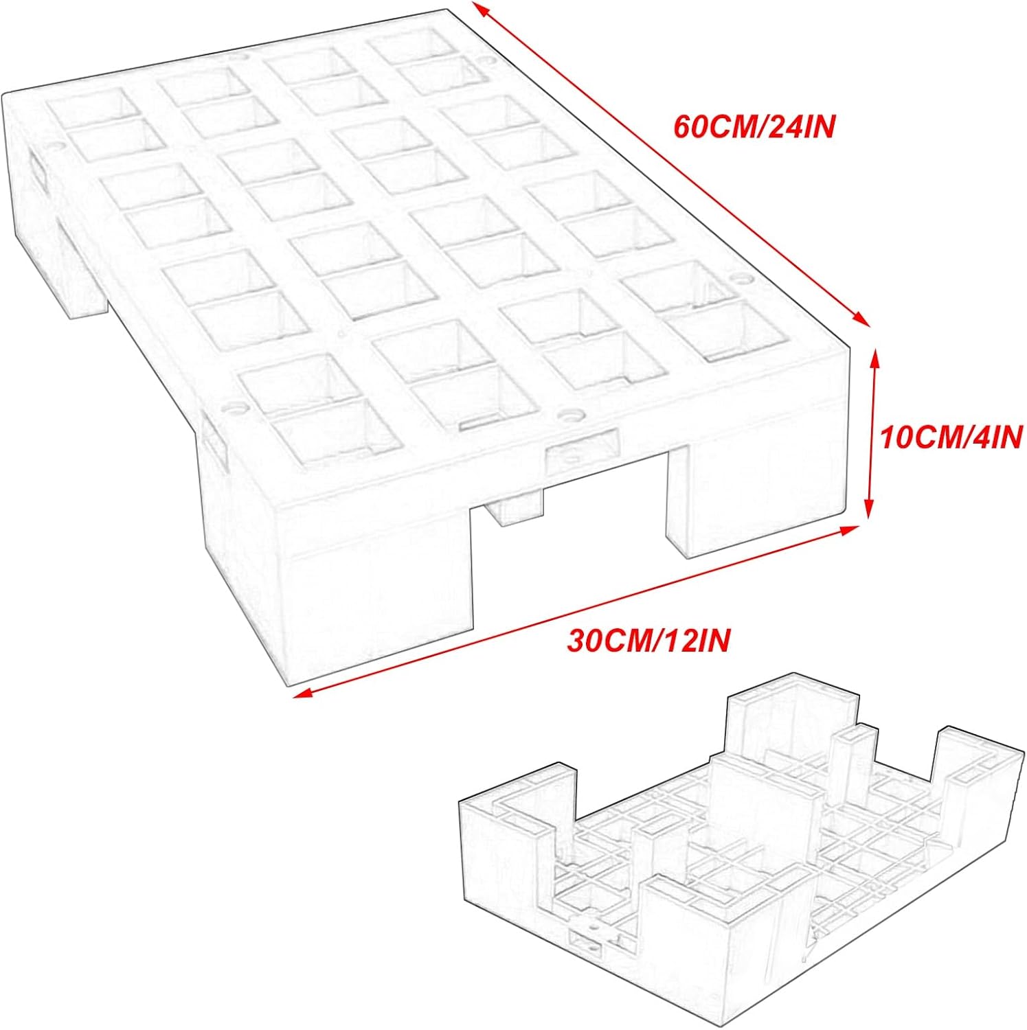 Plastic Pallets for Warehouses, Paint Holder Tray, HDPE Material, Pallets for Raising Items, Grid Design to Prevent Water Accumulation(30x60x10CM/12x24x4IN)