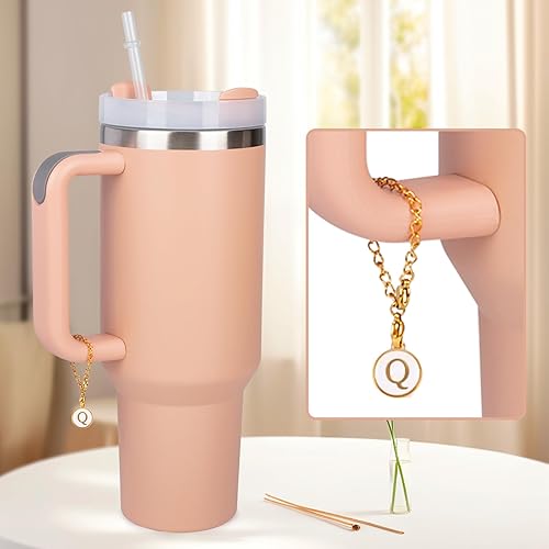 Miniatura 6 de 2 dijes de letra Q para Stanley, simples y modernos, placa de identificación, mango de letra inicial, dije personalizado para vaso Stanley, mango de