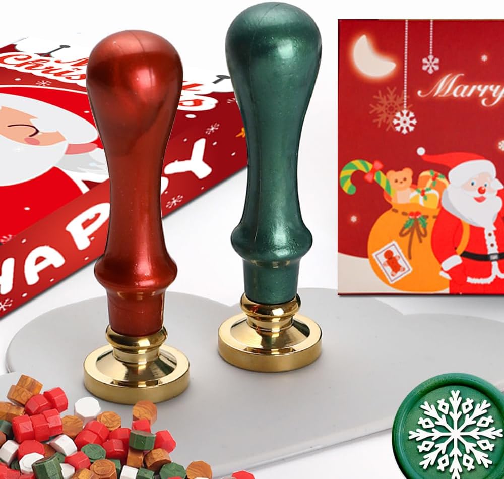 WUERLIN Christmas Wax Seal Kit - Santa Claus & Snowflake Wax Stamps, Deep Engrave, Great for Decoration, Christmas & New Year Cards & Envelopes
