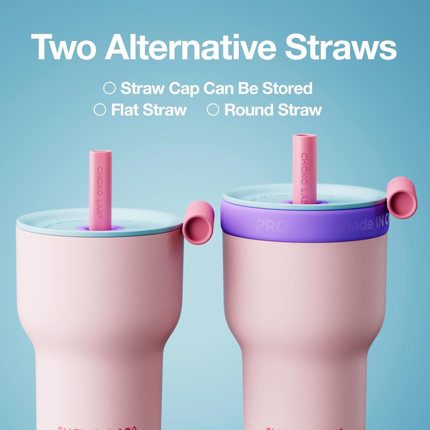 CHAKO LAB Insulated Stainless Steel Water Bottle | Dual-layer tumbler with Glass Linner and Stainsteel Linner | BPA-Free Leak Proof Thermos | 20oz Bottle with Two Straw | Pink & Purple - Image 3