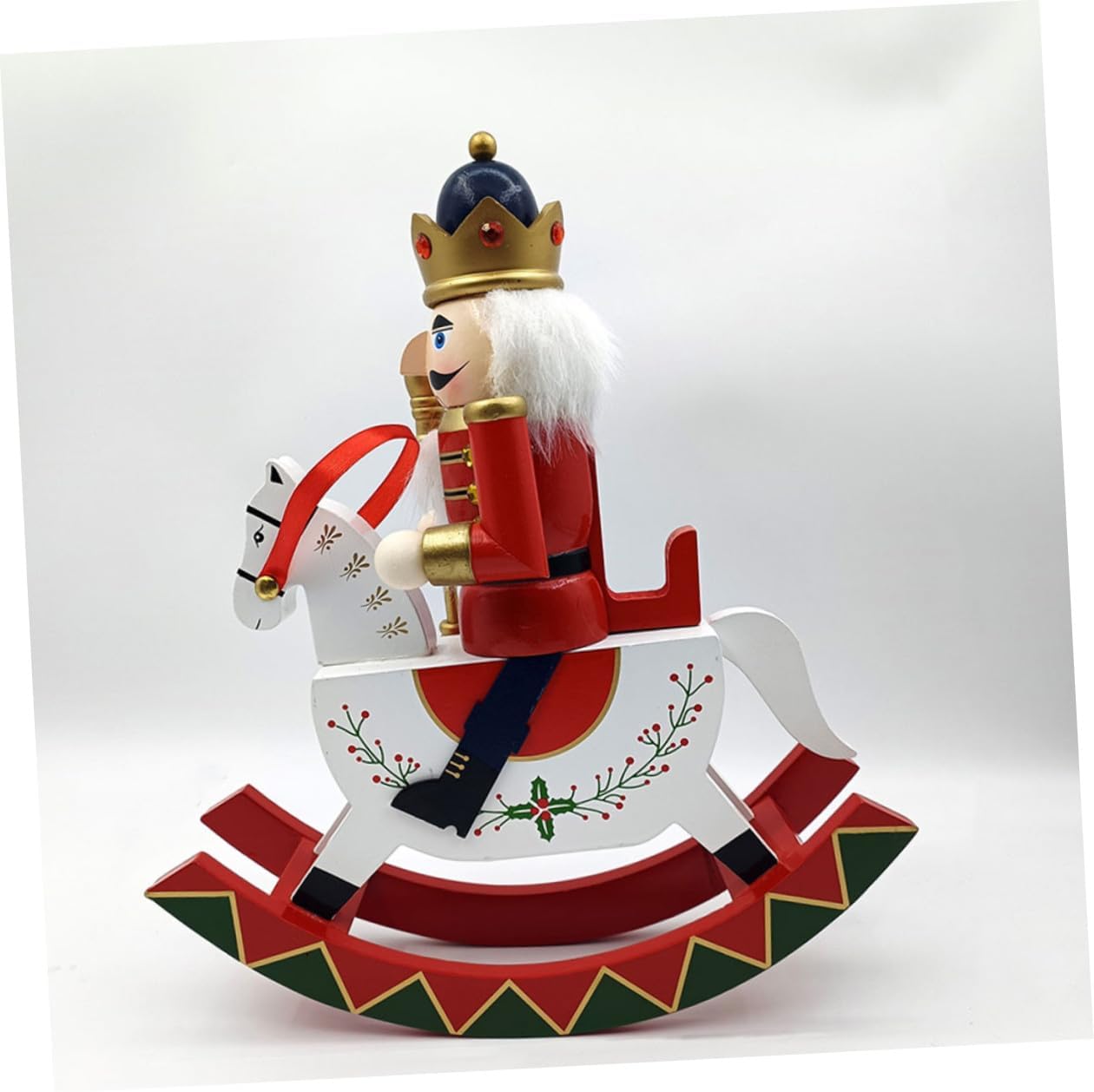 Wooden Christmas Nutcracker Figurine Large Traditional Guard on Horse Hand-Painted Red Xmas Table Decoration for Home and Holiday Party