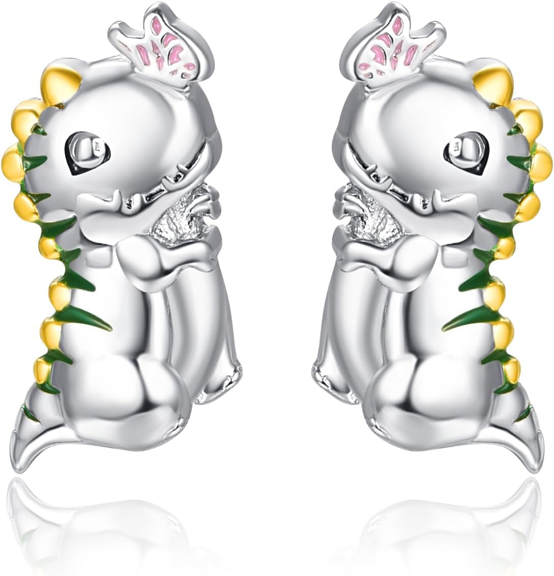 KINGWHYTE Animal Stud Earrings 925 Sterling Silver Axolotl Sloth Elephant Dinosaur Monkey Earring Hypoallergenic Jewelry Birthday Gifts for Women Mom Daughter Animal Lovers