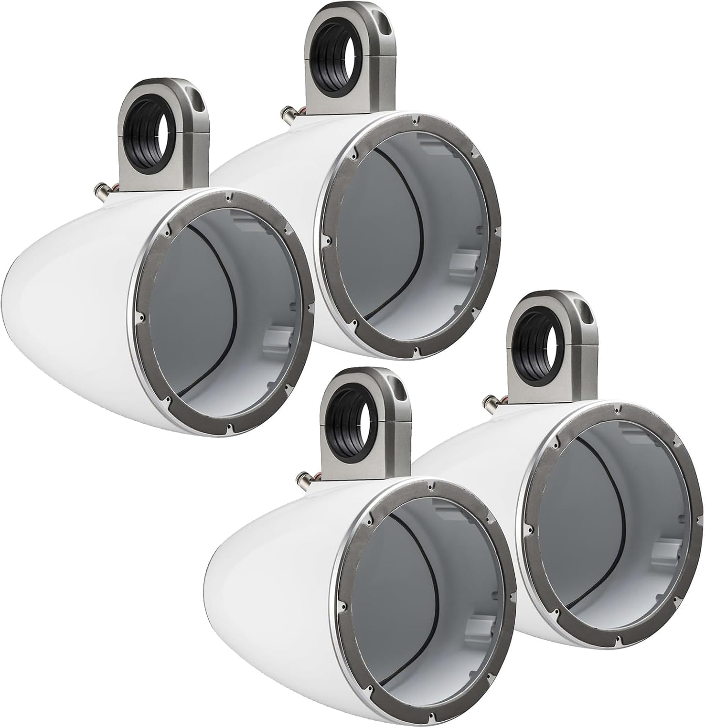 2 Pair (Qty 4) of Kicker KMTES 8" Weatherproof Marine Single Empty Tower Speaker Enclosures (White)