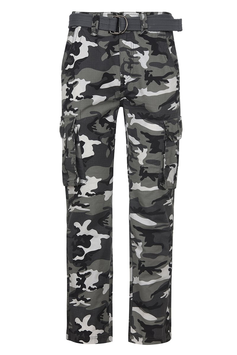 TNM Men's Khaki, Camo Green, Dark Grey, Black Cargo Pants with Belt, Inseam 30