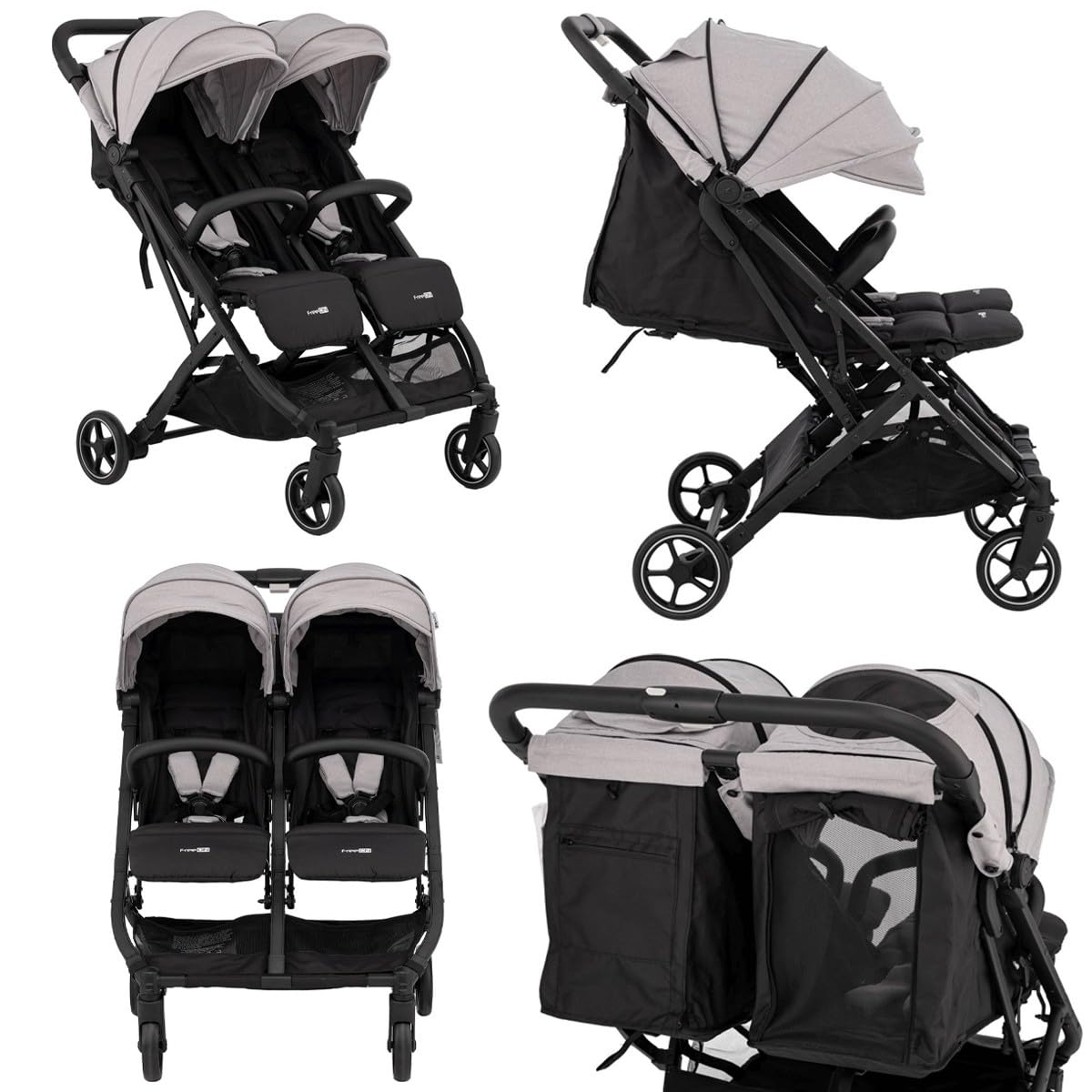 ACTIVE TWIN Poussette jumeaux ou enfants rapprochés largeur 74 cm Gris