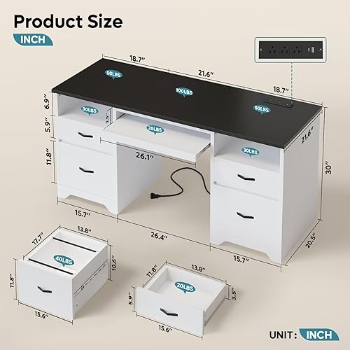 Miniatura 3 de Bestier Escritorio para computadora de 59 pulgadas con 4 cajones, escritorio de oficina con almacenamiento, escritorio ejecutivo moderno con