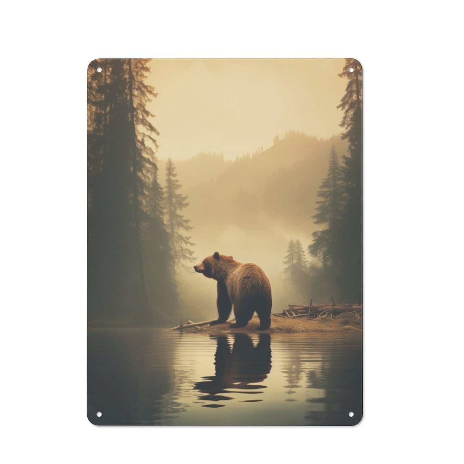 Retro Bear in Misty Forest Vintage Tin Sign 40x30cm, Retro Room Decor for Lounge, Study, Pub Or Wall Gallery