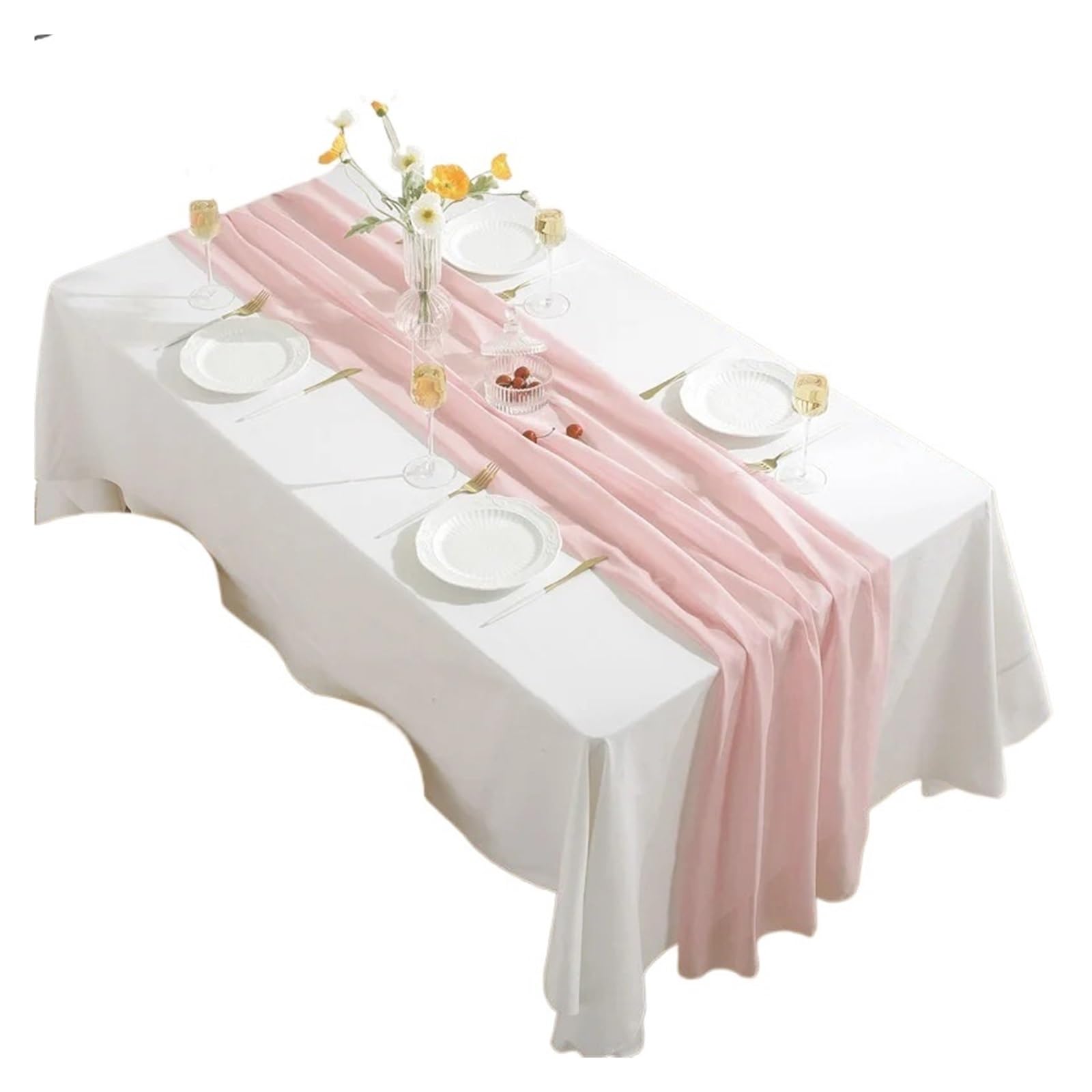 Chiffon Table Runner Chiffon Table Runner Chair Sash Romantic Wedding Runners For Party Decoration(Light Pink,70x300cm)