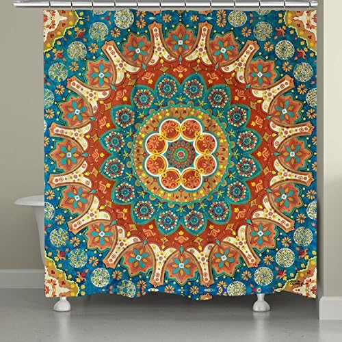 Laural Home Medallion Mandala Pattern Shower Curtain Blue/Orange (Hooks not included)