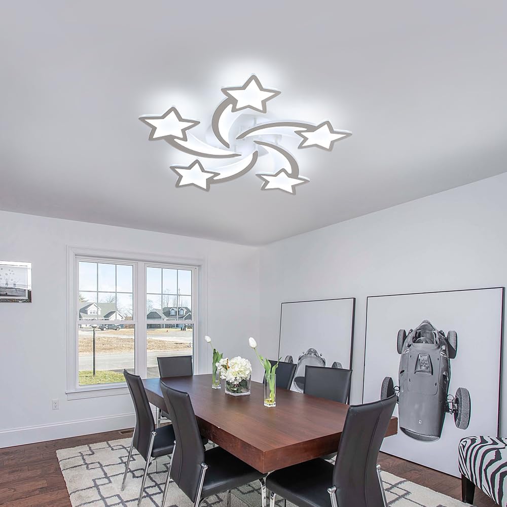 Kidsroom Light Fixtures, Acrylic Modern LED Ceiling Light, Star Creative Meteor Shape Flush Mount Ceiling Lamp for Kids Room, Bedroom, Living Room (5 Stars(6500K Cool White))