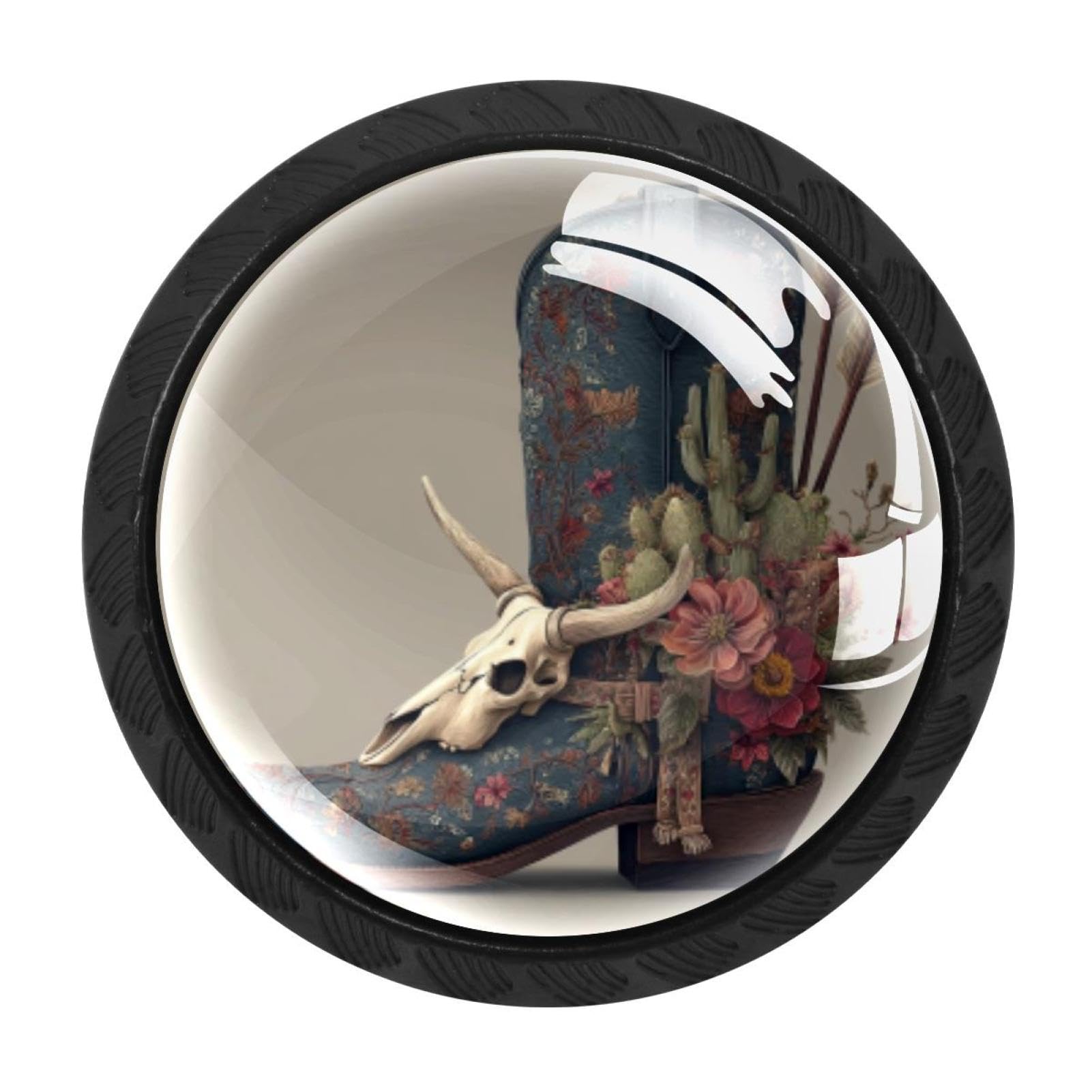 CHENZZZZ 4 Pack Wild West Cowboy Boot Animal Skull Cacti (1) Kitchen Cabinet Knobs Drawer Knobs Door Dresser Handles for Personalized Gifts Great for Any Occasion