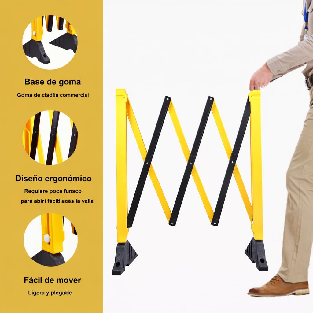 Barricadas extensibles de 260 cm, color amarillo y negro, con puerta larga de metal, retráctil, para tránsito y tráfico retráctil (2 unidades)
