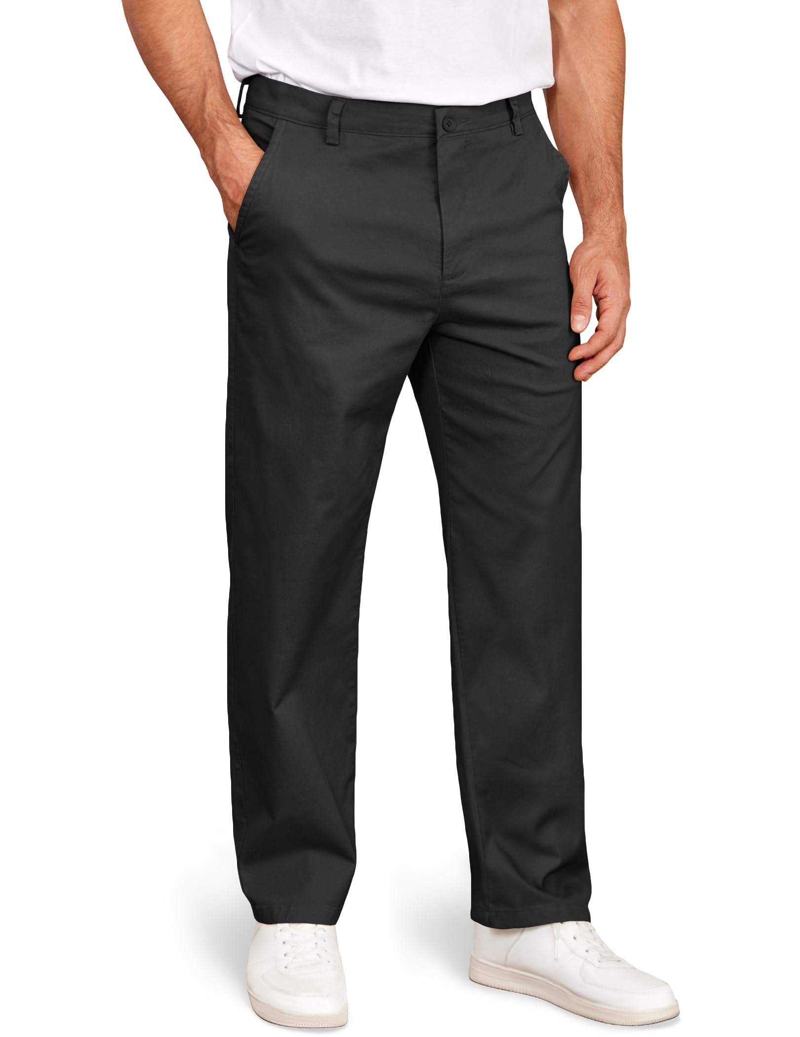 COOFANDY Mens Business Casual Dress Pants Straight Fit Stretch Pants Lightweight Chinos Trousers Black