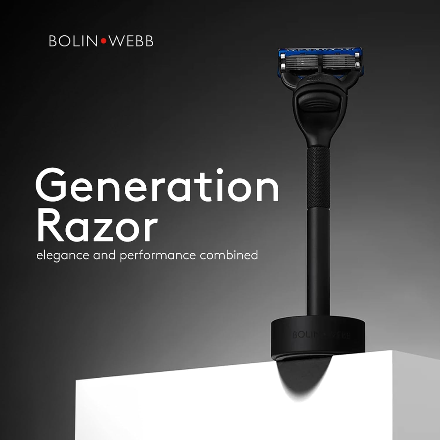 Bolin Webb Generation Razor & Stand - Luxury Razors for Men with Gillette Fusion 5 Blades, Premium Aluminum Shaving Razor for Smooth, Irritation-Free Shave, Ideal Gift & Daily Grooming Set (Black)