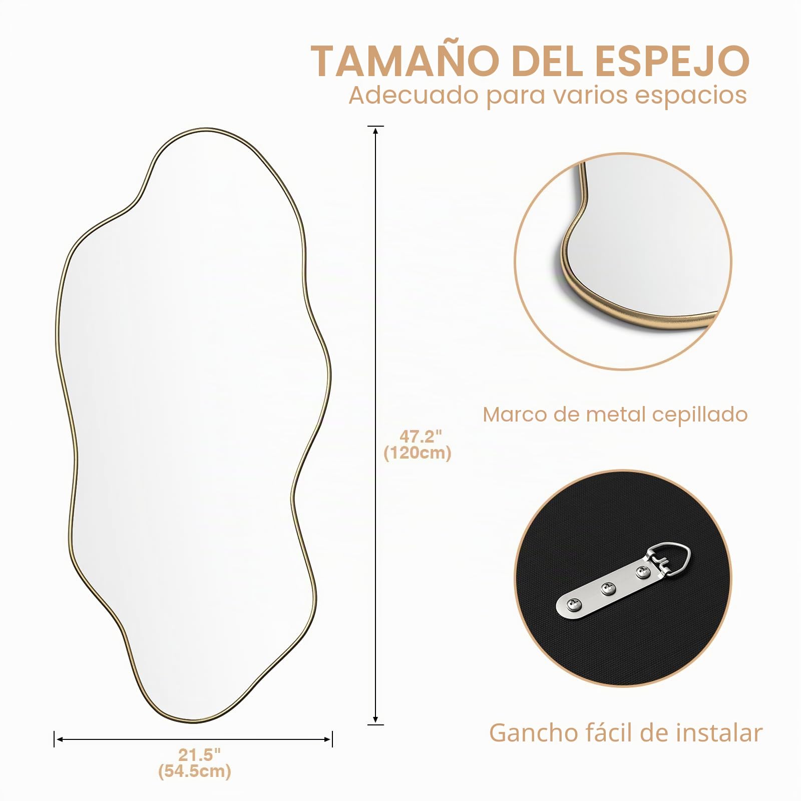 Espejo de Baño Espejo de Pared Irregular 54.5 x 120 cm Espejos Decorativos