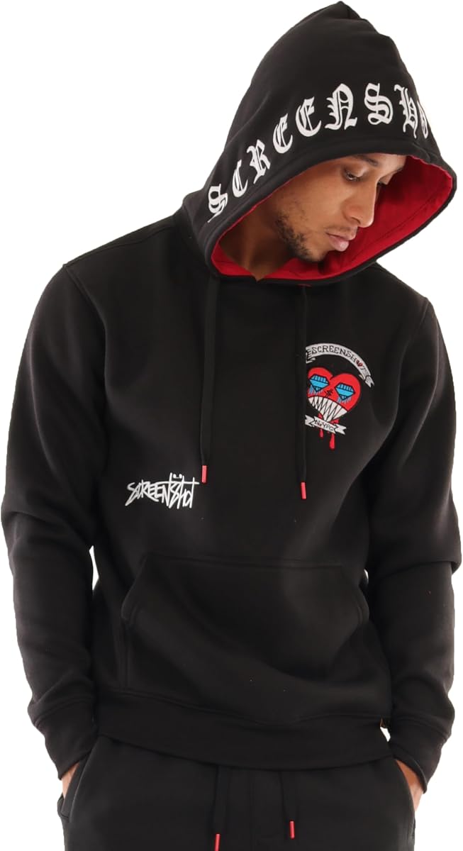 SCREENSHOT FLEECE HOODIE 3202 Mens Urban Streetwear Graffiti Embroidery Patch Fleece Pullover Hoodie Sweatshirt Top