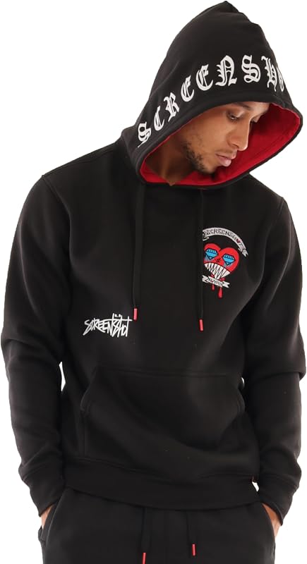 SCREENSHOT FLEECE HOODIE 3202 Mens Urban Streetwear Graffiti Embroidery Patch Fleece Pullover Hoodie Sweatshirt Top