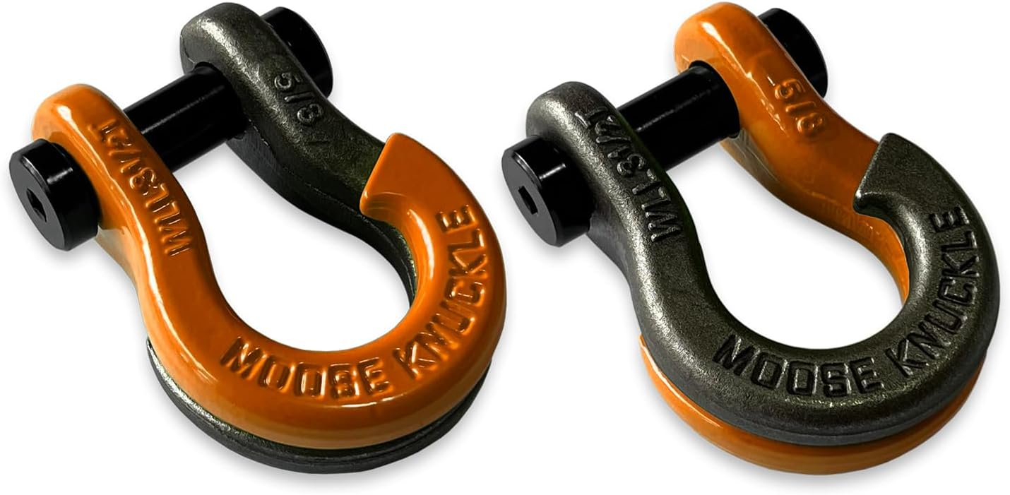 Moose Knuckle Offroad Jowl Split Shackle 5/8 | 7,000lbs Capacity - Forged Carbon Steel for 1.25" or 2.0" Hitch Receiver w/ 3/4 Pin -Obscene Orange/Raw Dog Custom Color Ready