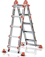 LANBITOU 17FT Multi-Position Aluminum Ladder - 5-Step A-Frame Extension, 330LBS Load, Anti-Slip Folding for Home Stairs Roof